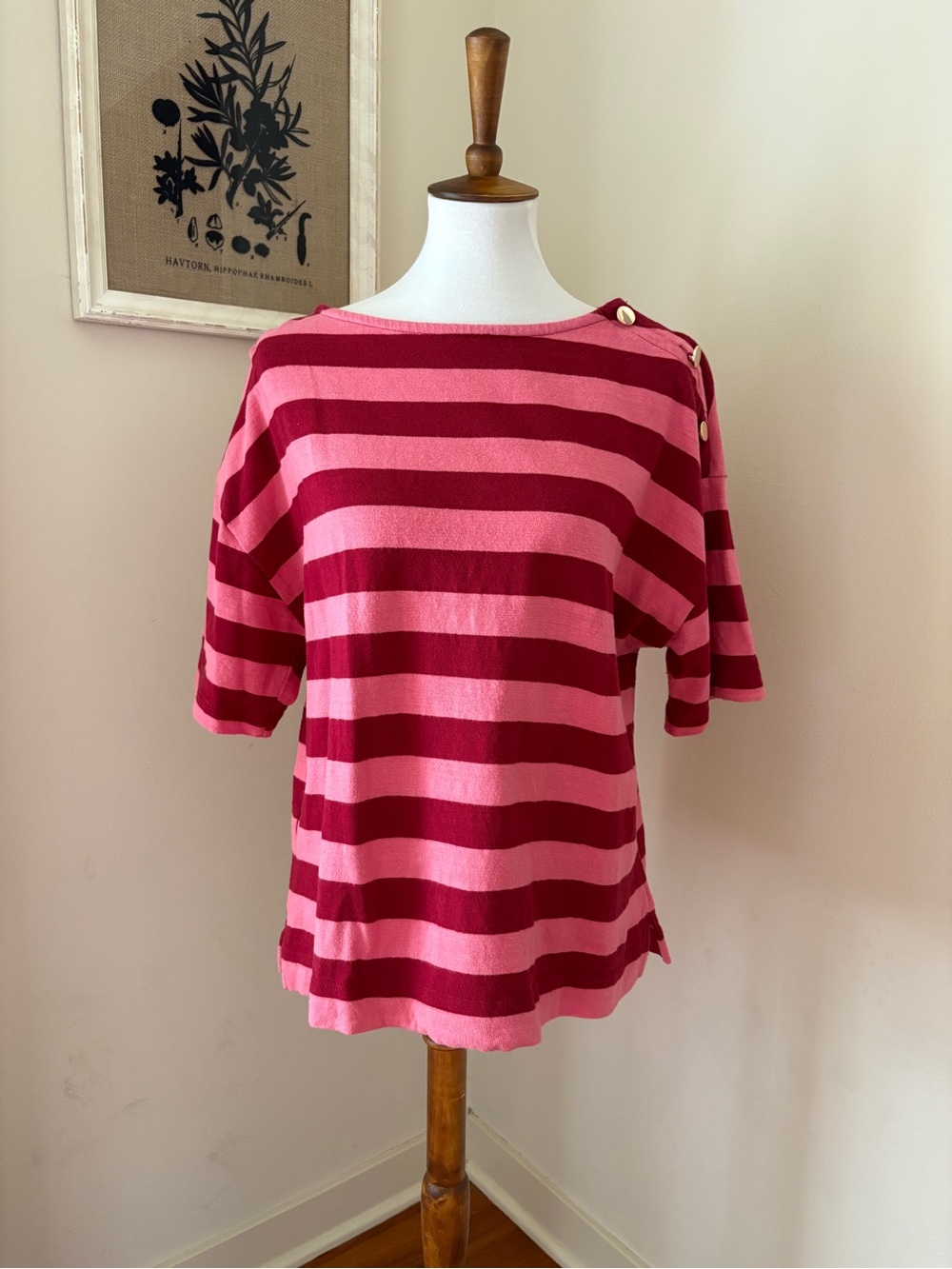 Loft Striped Pink and Red Boatneck Women's Top